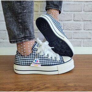 ⭐Chuck Taylor All Star Lift Gingham Sz 8 Womens Shoes Navy White Sneaker A13664C